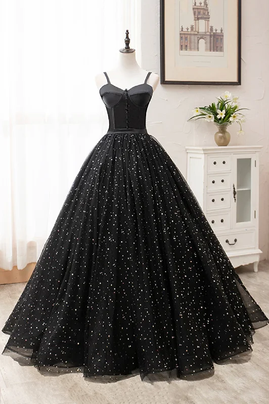 Black Tulle Long A-Line Long Prom Dresses, Black Evening Party Dresses Tunics Practical durable