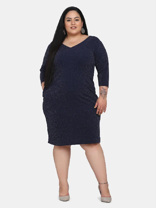 Shimmery Stretch Party Dress-Navy Blue Tunics Timeless classic