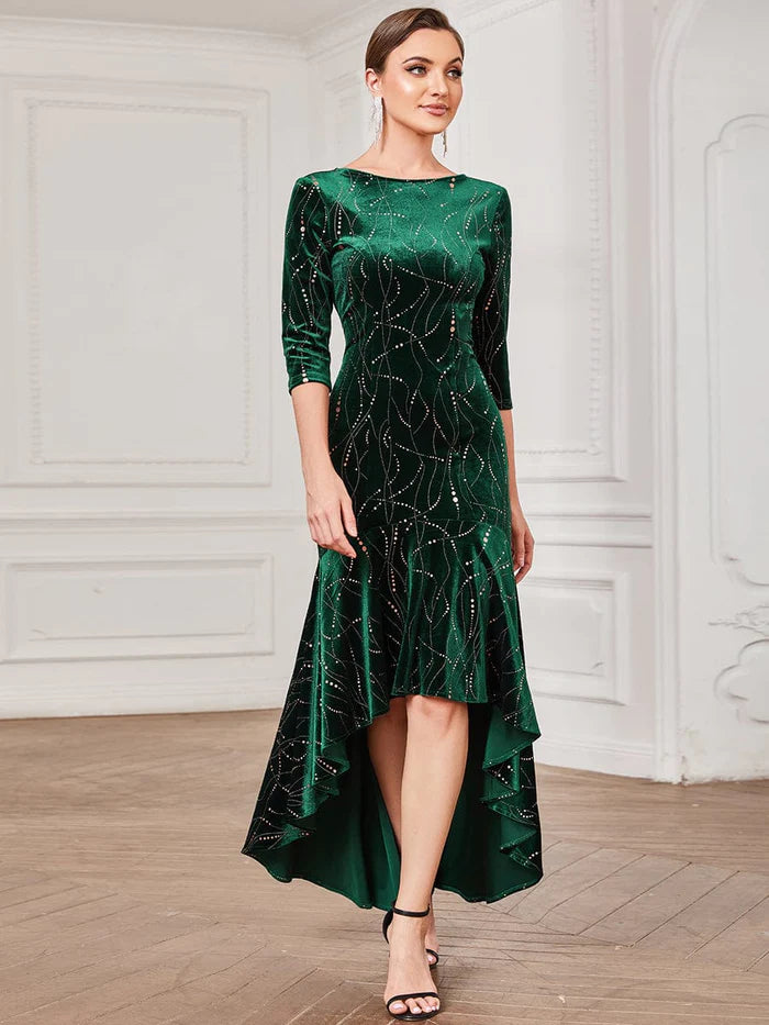 Women's Stylish Bodycon High-Low Velvet Party Dress Tunics Business professional