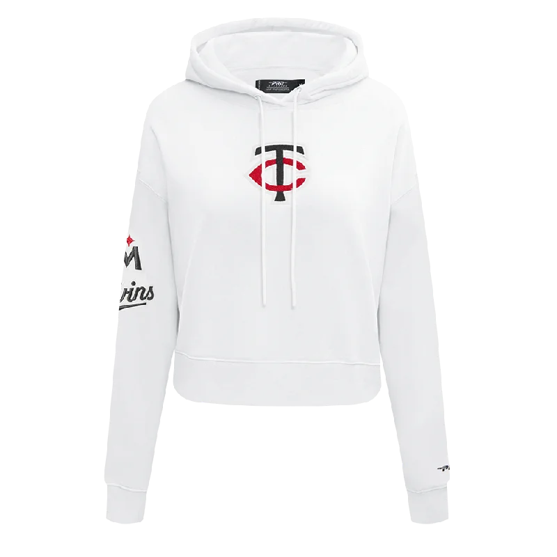 MLB MINNESOTA TWINS CLASSIC WOMEN'S CROPPED PO HOODIE (WHITE) Hoodie with Slit Hem Functional Movement