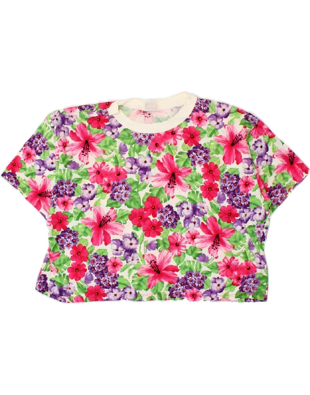 BENETTON Womens Crop Top UK 14 Medium Multicoloured Floral Modern Contemporary Chic