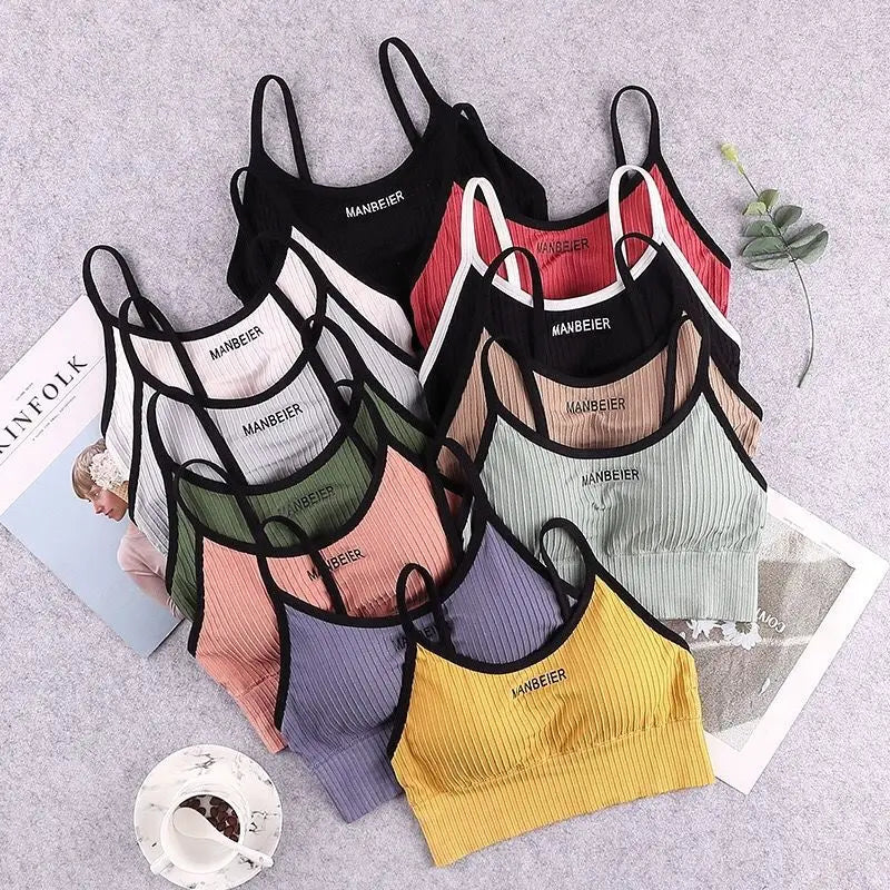 Women's Letter Beautiful Back Wrap Chest Wipe Gathered Sports Anti-Slip Suspender Underwear Sexy Crop Top Cotton Traceless Vest Beaded Sequined Faux Fur