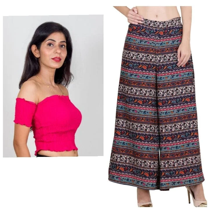 Palazzo & Crop Top Rust Colour Crepe Palazzo with inner lined & Tube Smoking Top Notch Collar Peter Pan Collar Cowl Neck