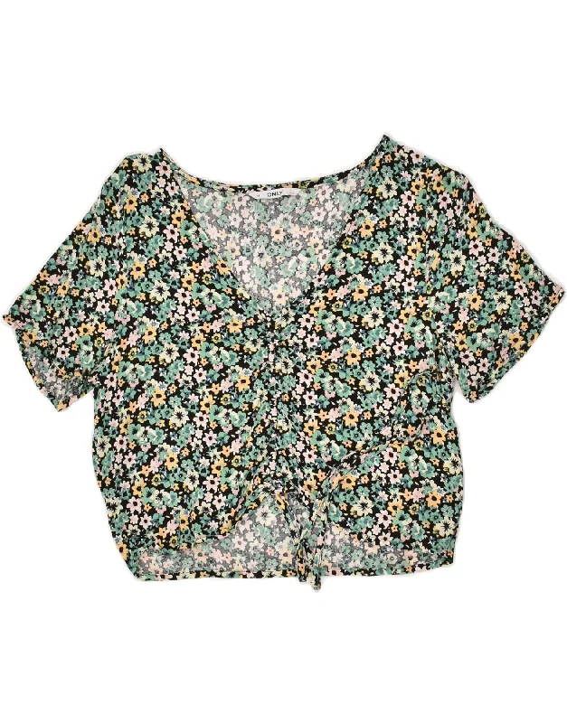 ONLY Womens Crop Top UK 10 Small Multicoloured Floral Viscose Cotton Fabric Linen Fabric Terry Fabric
