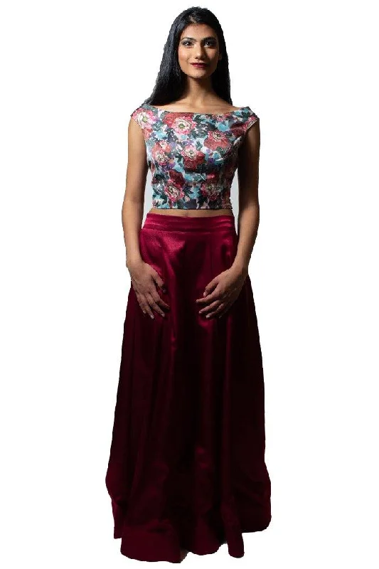 Buy Wine Floral Crop Top & Skirt | Clearance Nylon Fabric Polyester Fabric Spandex Fabric