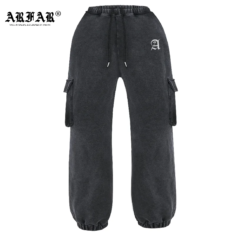 100% Cotton Women Acid Washed Black Pants With Pocket Comfy Cargo Trousers