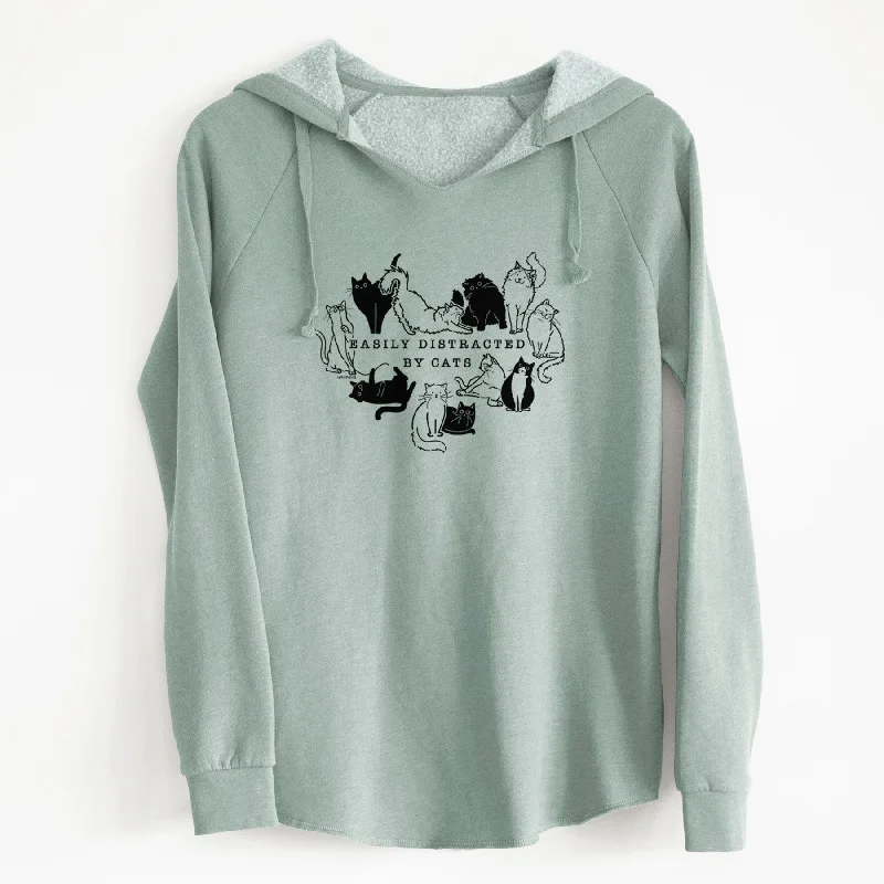 Easily Distracted by Cats - Cali Wave Hooded Sweatshirt Hoodie with Tie-Dye Psychedelic Retro