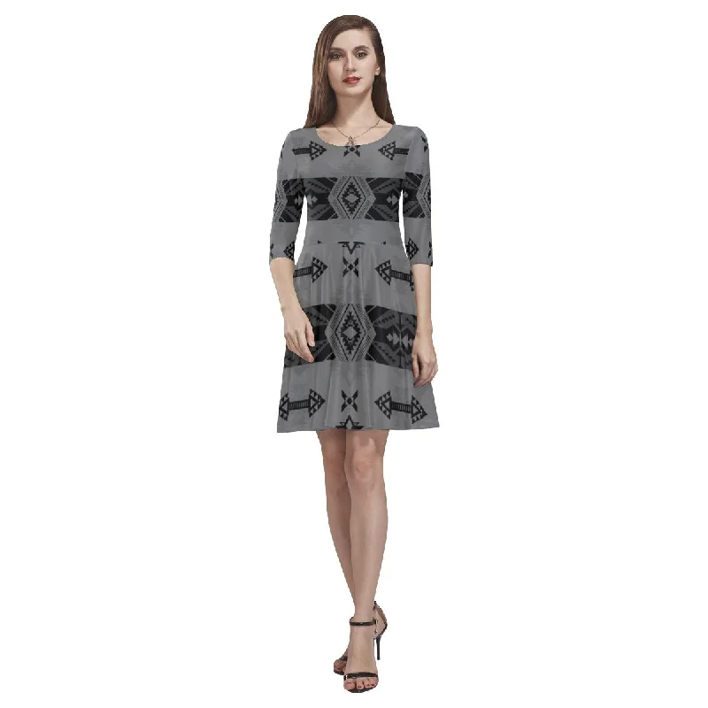 Sovereign Nation Gray Tethys Half-Sleeve Skater Dress Tunics Fleece cozy