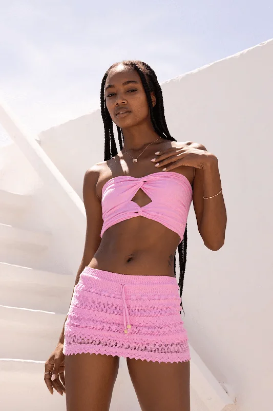 Blanco Double Twist Crop Top Spandex Blend Rayon Blend Denim Blend
