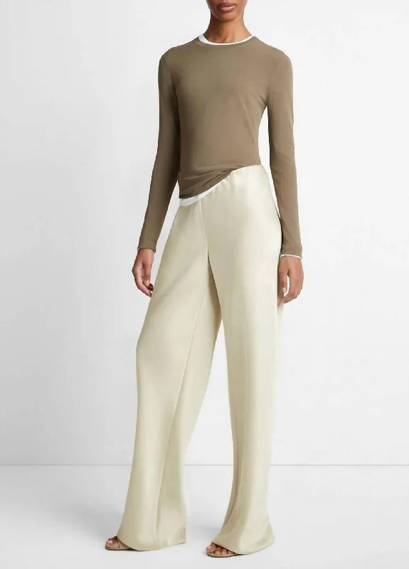 High Waist Satin Bias Pant In Haystack Comfortable Pleated Pants