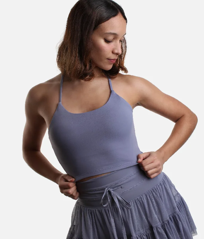 Mist Blue FLEXY Crop Top – Modern Design for Yoga & More Embroidered Appliqued Beaded