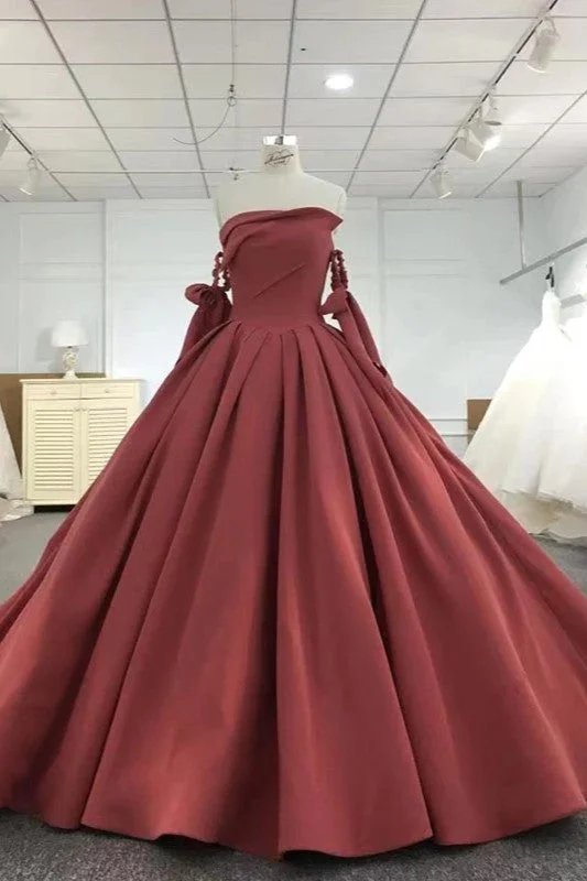 Elegant Strapless Bow Ball Gown Satin Pleat Formal Evening Party Dress Tunics Cozy soft