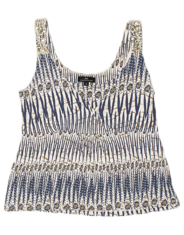 DAY BIRGER Womens Abstract Pattern Sleeveless Crop Top UK 14 Large Blue Machine Wash Dry Clean Hand Wash