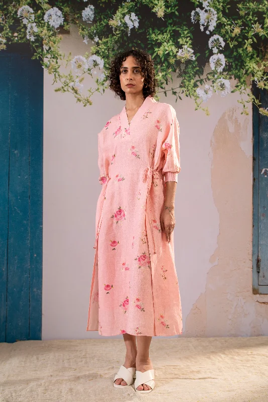 Pink Scarlett Digital Print Side String Dress Tunics Winter warm