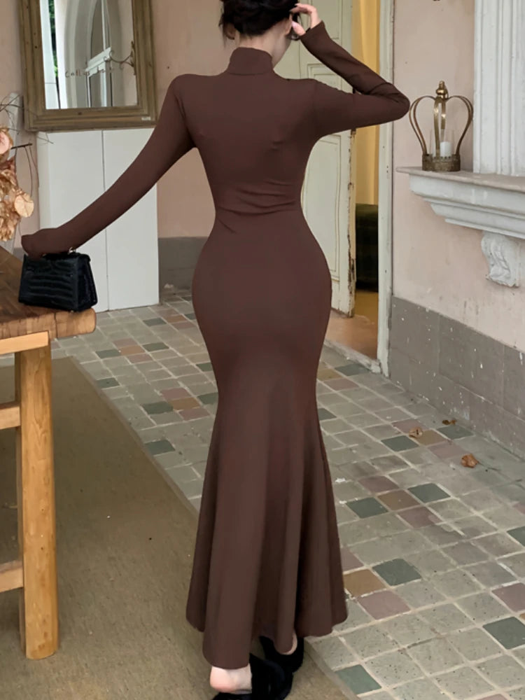 Yipinpay Elegant Black Mermaid Dress Women Casual Chic Long Sleeve Sexy Evening Party Dress French Vintage Pretty Long Dress 2023 Tunics Canvas sturdy