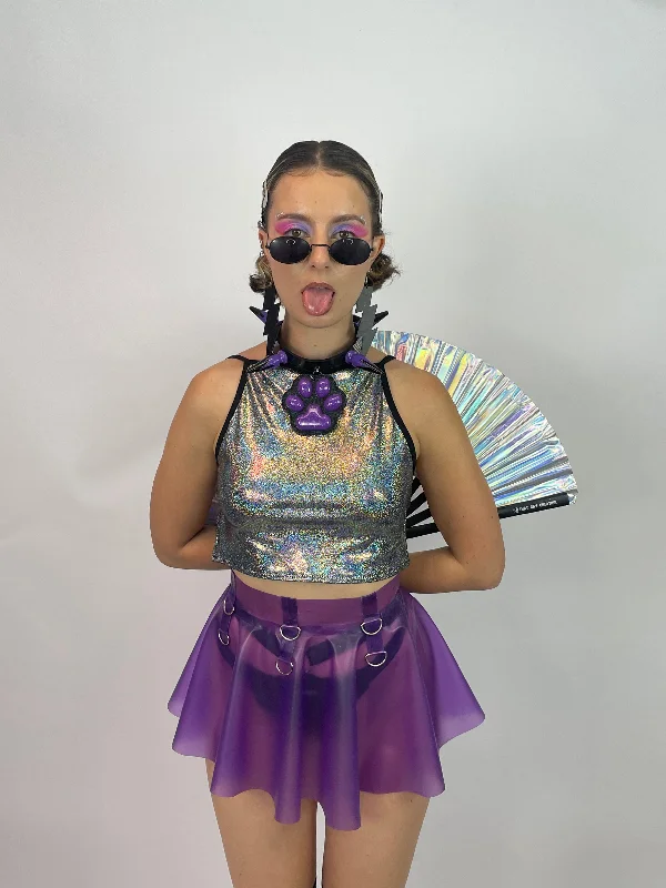 FAC SHOP - Crop top met sexy achterkant - Holografisch zilver Zippered Buttoned Snapped