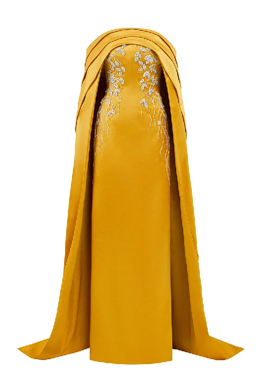 CURVED DRAPED OFF SHOULDER WITH LONG SLEEVE CAPE DRESS Tunics Trendy modern