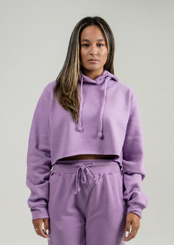 Lilac Hooded Crop Top Chenille Brocade Lace