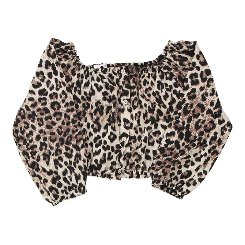Naska Animal print Crop Top - Medium Beige Polyester Blend Houndstooth Herringbone Solid