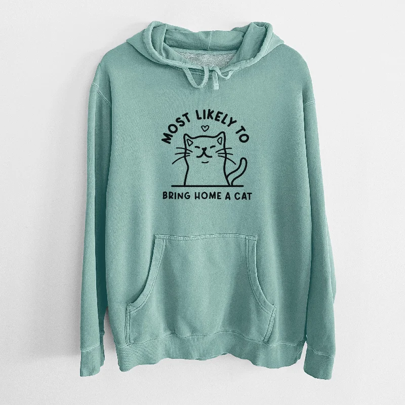 Most Likely to Bring Home a Cat - Unisex Pigment Dyed Hoodie Hoodie with Hem Ribbing Snug Secure