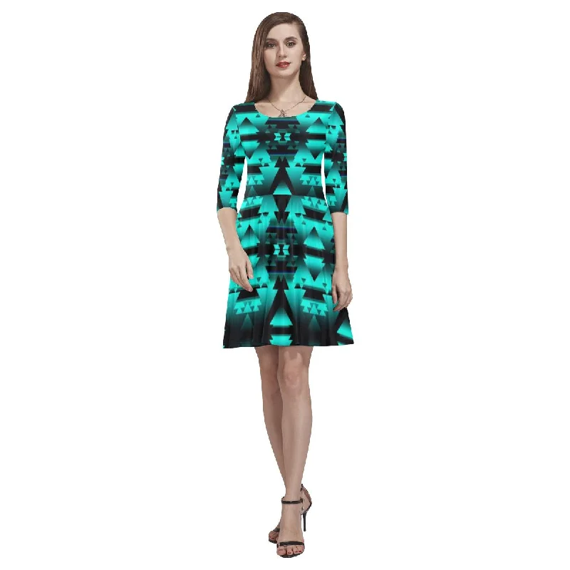Dark Teal Winter Camp Tethys Half-Sleeve Skater Dress Tunics Party sparkling