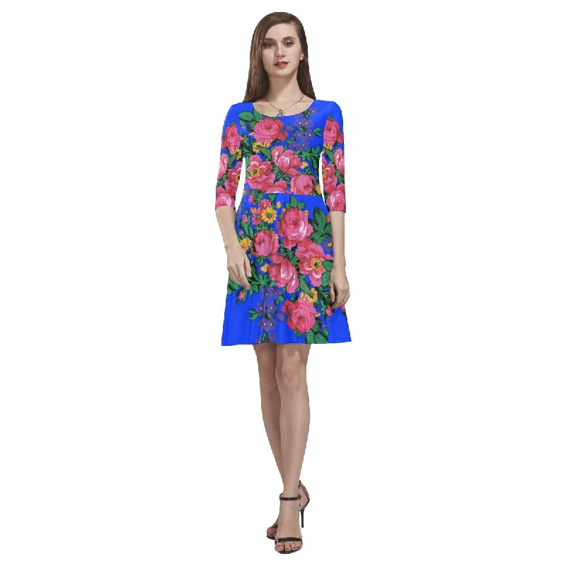 Kokum's Revenge- Royal Tethys Half-Sleeve Skater Dress Tunics Stylish elegant