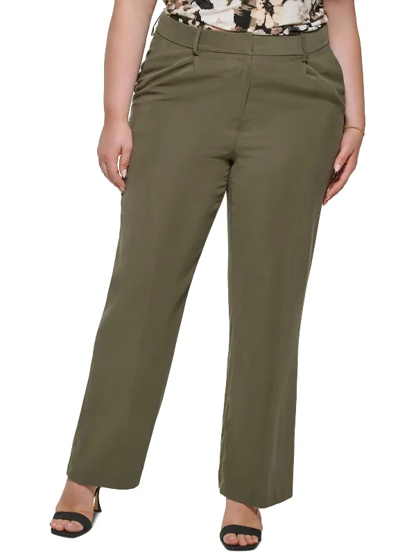 Plus Womens Pocket Dress Pants Wide Leg Pants Slim-Fit Leggings