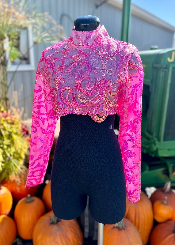 Pink Sequin Turtleneck Crop Top Anti-Pilling Machine Wash Handmade