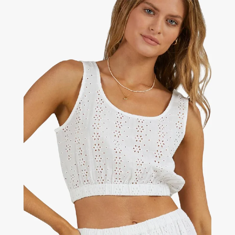 Billabong Womens Moon Dance Crop Top White Solid Print Embellished