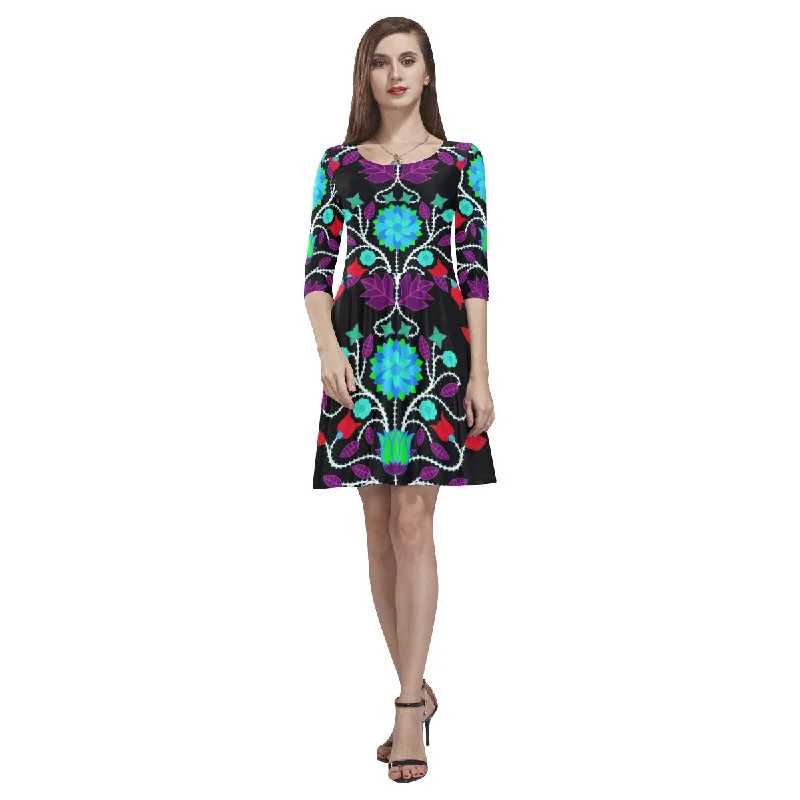 Floral Beadwork Four Clans Winter Tethys Half-Sleeve Skater Dress empire Waist empire