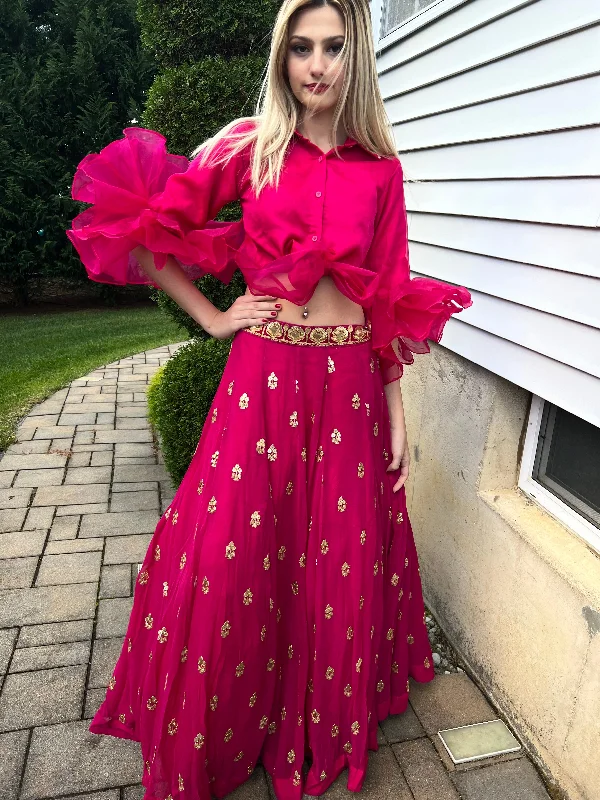 Beautifully designed Crop top and skirt- Rent Notch Collar Peter Pan Collar Cowl Neck