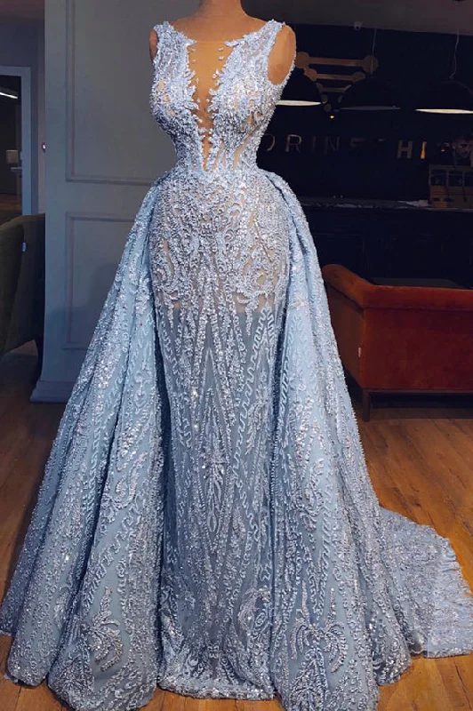 Elegant Blue Lace Sleeveless Deep V Neck Prom Dresses Party Dresses Tunics Seasonal trendy