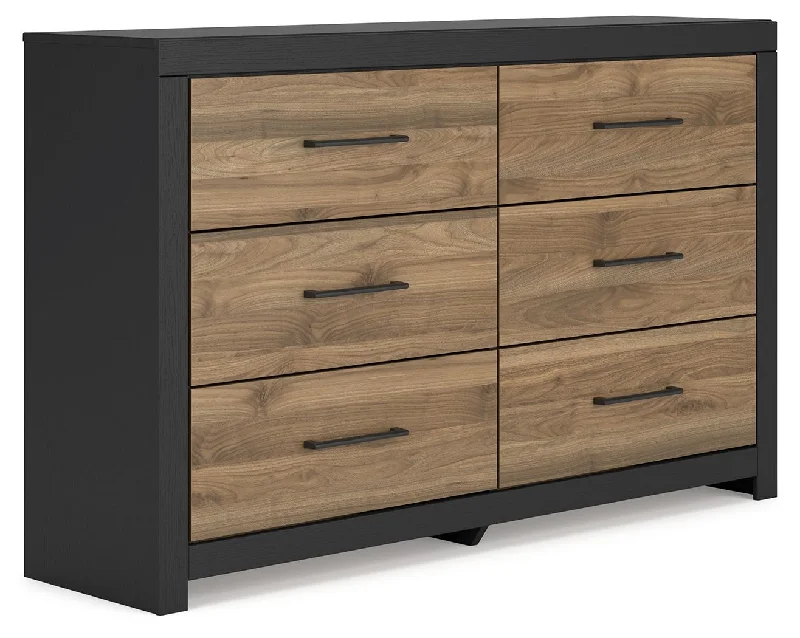 Vertani - Black / Honey Brown - Six Drawer Dresser Boat Neckline Classic