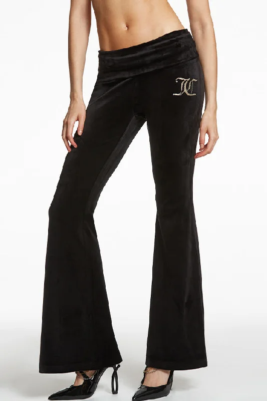 Monogram Velour Flare Pants Comfortable Fleece Pants