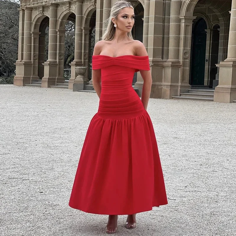 Red Sleeveless Bandeau Patchwork Christmas Party Dress Tunics Exclusive limited