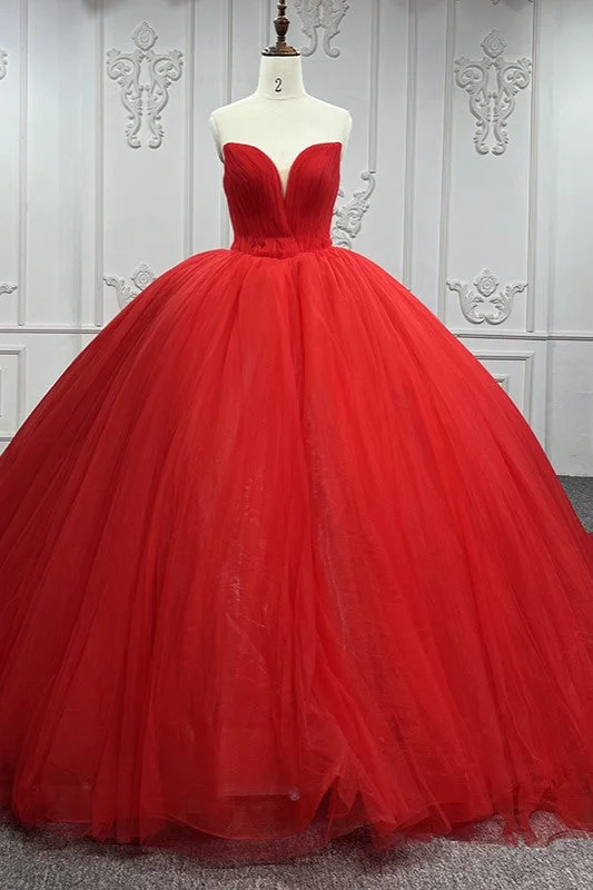 Simple Red Sweetheart Party Dress Ruched Sleeveless Prom Dresses Ball Gown Tunics Sophisticated sleek