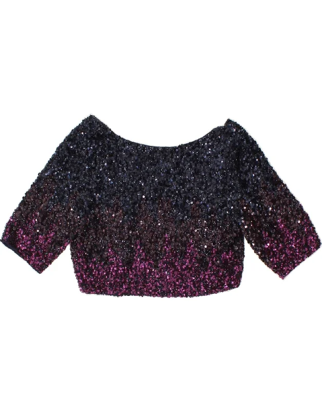COAST Womens Evening Sequin Crop Top UK 12 Medium  Multicoloured Elasticated Padded Insulated