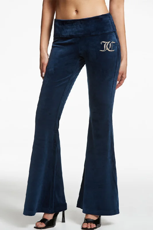 Monogram Velour Flare Pants Formal Linen Trousers