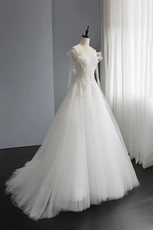 A-Line Tulle Lace Long Prom Dresses, Evening Party Dresses Tunics Mesh breathable