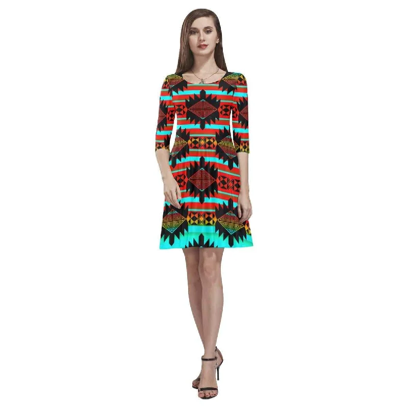 Okotoks Arrow Tethys Half-Sleeve Skater Dress A-Line Day Work