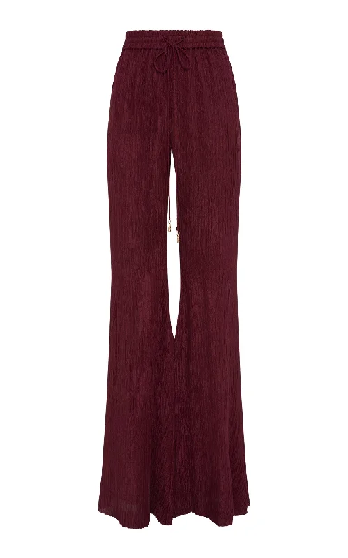 Claude Flare Pant in Bordeaux Plisse Silk Casual Skinny Fit Pants