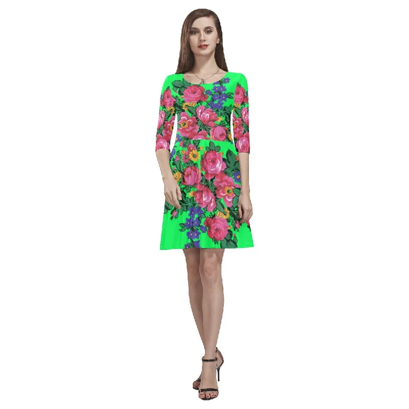 Kokum's Revenge Green Tethys Half-Sleeve Skater Dress Tunics Print Colorful