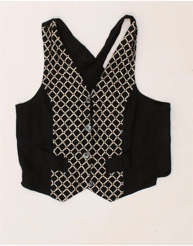 HENRY COTTONS Womens Crop Top IT 42 Medium Black Argyle/Diamond Cotton Iron Safe Non-Iron Wrinkle Free