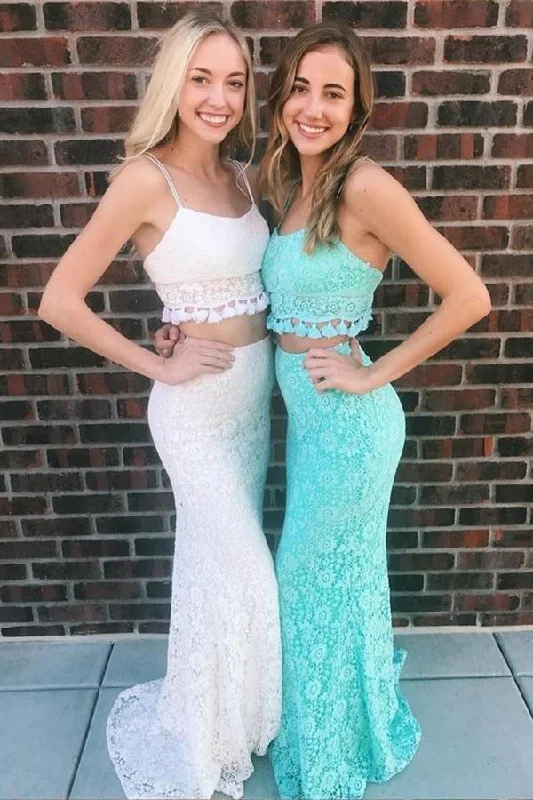 Lace Two Pieces Sexy Party Dresses Mermaid Spaghetti Straps Long Prom Dresses Tunics Versatile stylish