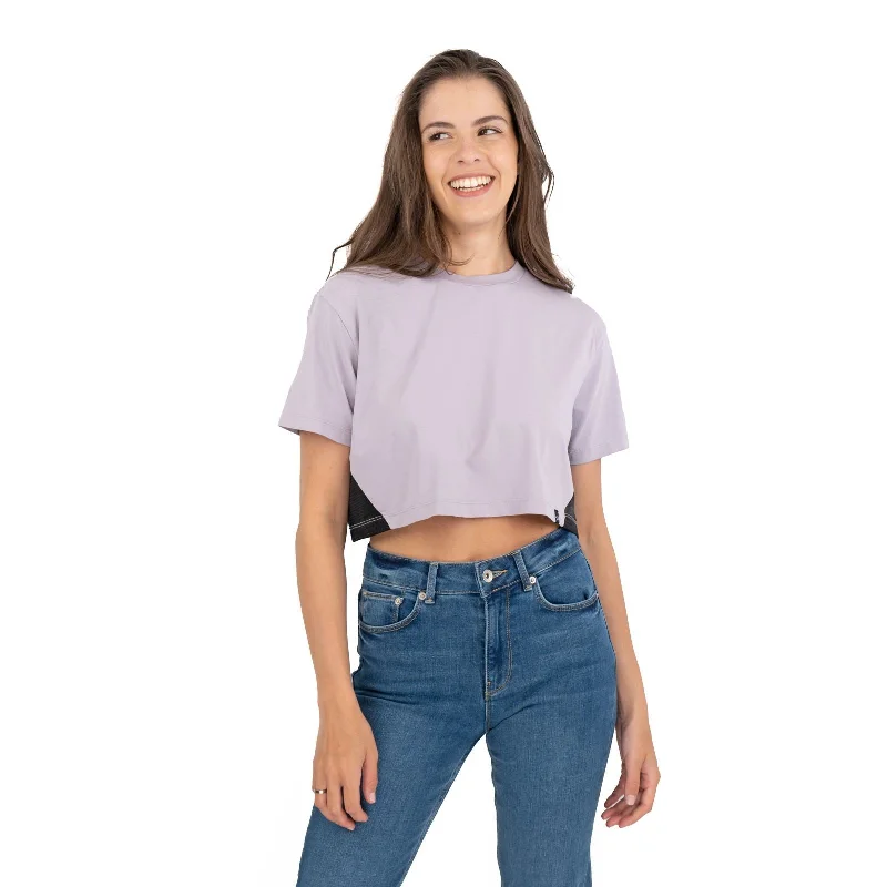True Religion Purple Cotton Short Sleeve Round Neck Summer Crop Tops Cozy Warm Stylish