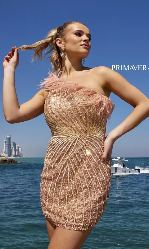 One-Shoulder Sequin Party Dress with Feathers 4002 Tunics Sophisticated sleek
