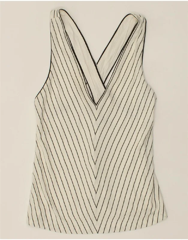 MASSIMO DUTTI Womens Crop Top UK 6 XS White Striped Spandex Blend Rayon Blend Denim Blend