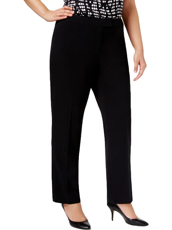 Plus Womens Slim Straight Leg Dress Pants Classic Cropped Pants