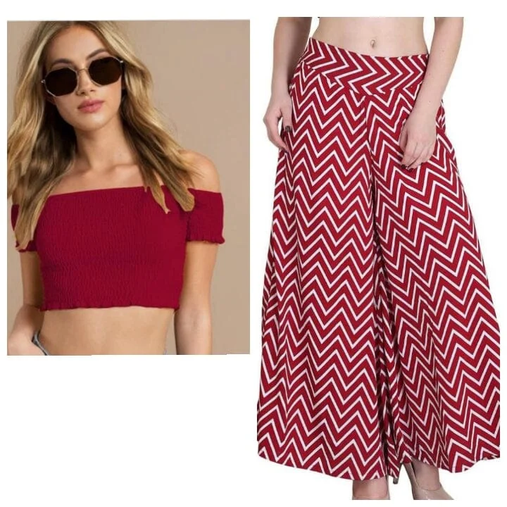 Palazzo & Crop Top Maroon Colour Crepe Palazzo with inner lined & Tube Smoking Top Hooded Caped Shawl Collar