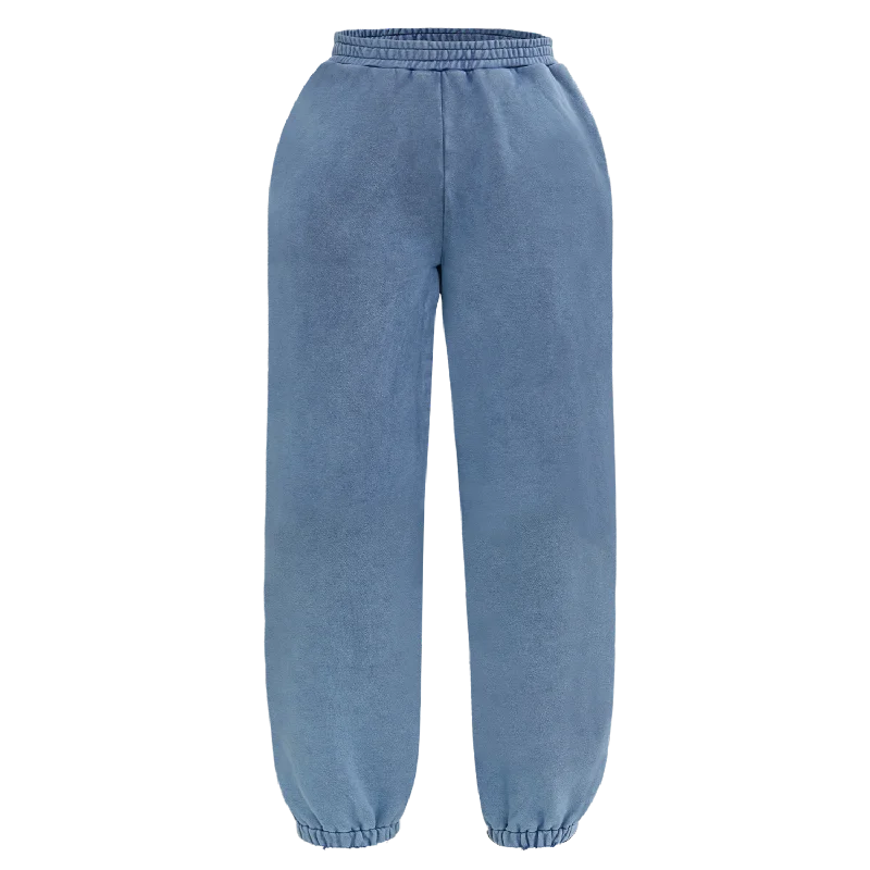 100% Cotton Acid Washed Blue Jogger Pants Elegant Palazzo Trousers